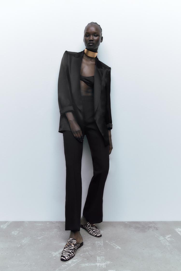 SATIN BLAZER WITH TURN UP CUFFS Black ZARA Turkey